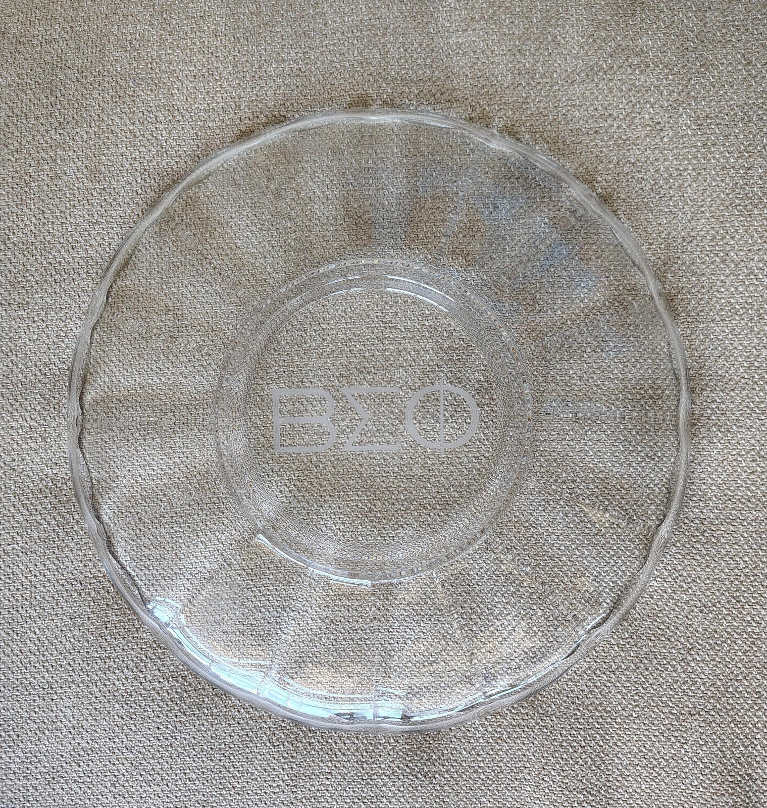 Vintage Beta Sigma Phi Glass Serving Plate 13.5″ Greek Sorority Engraved Decor 1