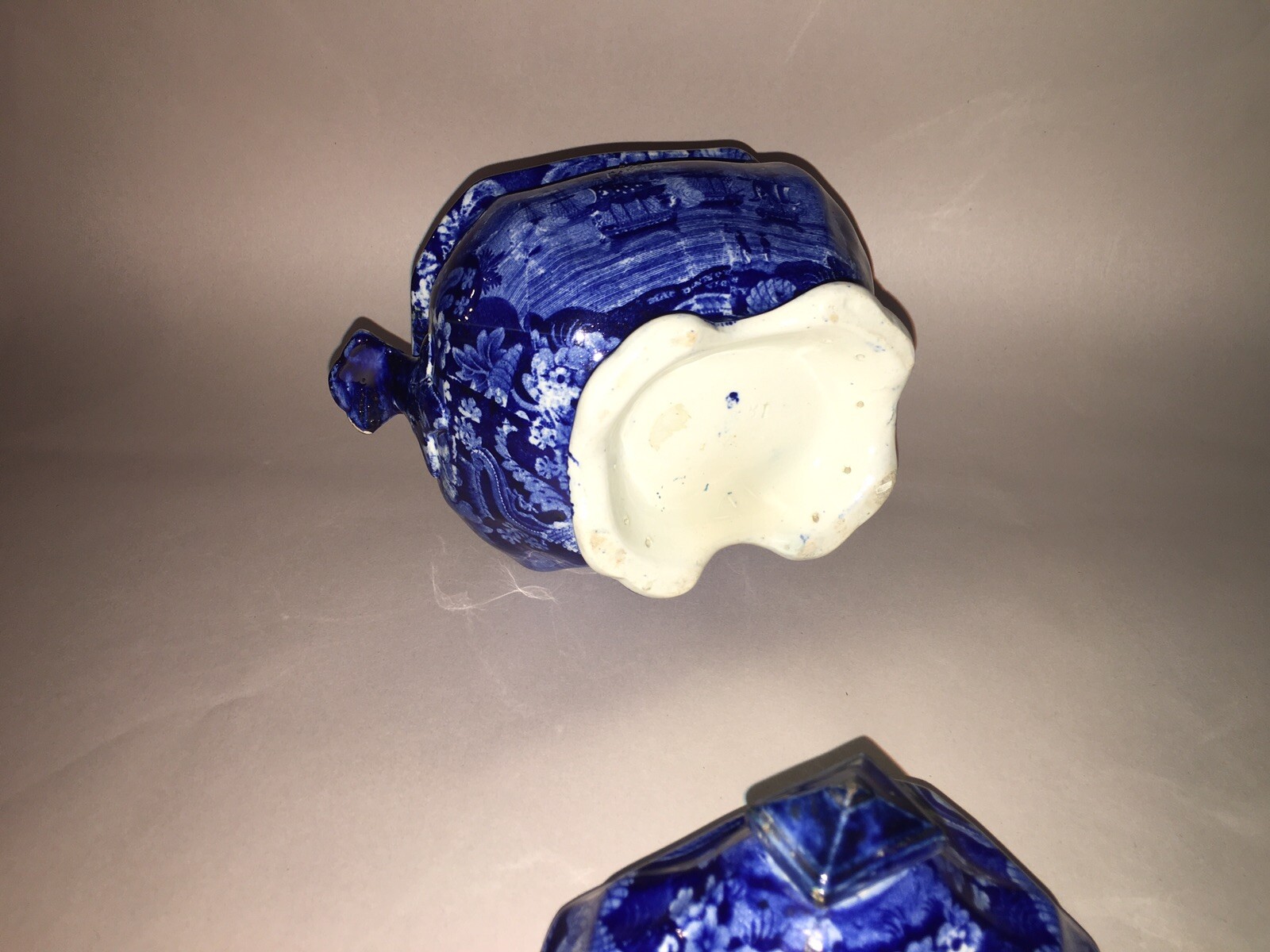LA3 Historical Staffordshire Dark Blue Sugar Bowl Macdonoughs Victory Ca. 1825