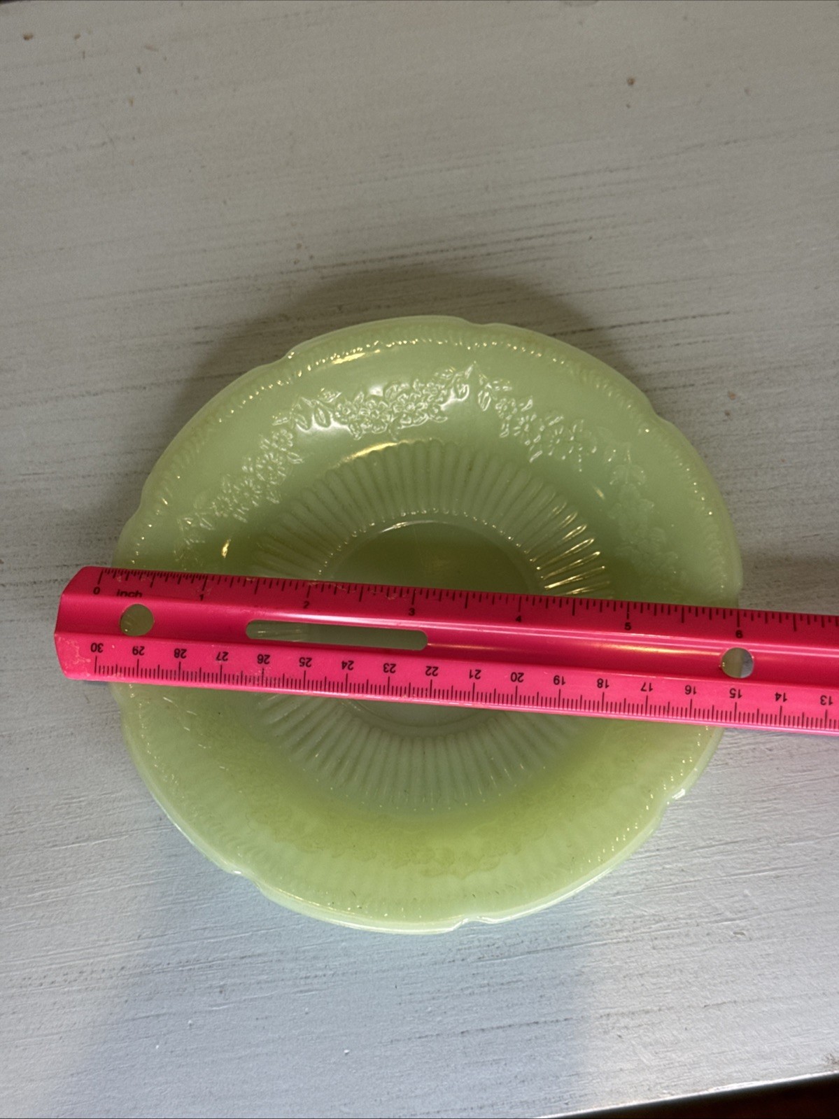 Vintage Fire King Jadeite Alice 6” Saucer Floral Scalloped Edge OVEN GLASS