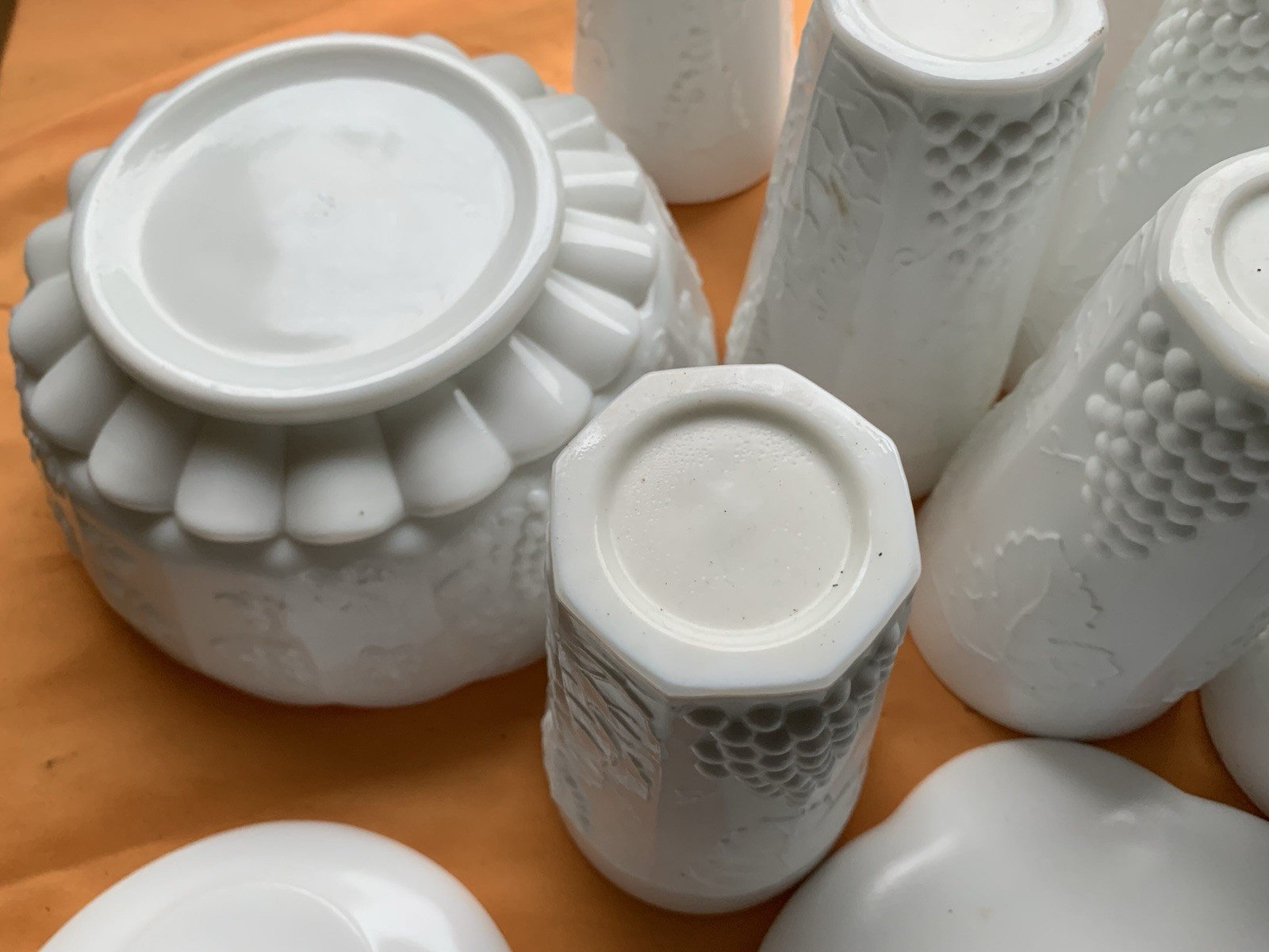 White Ceramic Grapevine Embossed Dinner Set Plates Cups Bowls Tumblers Vintage
