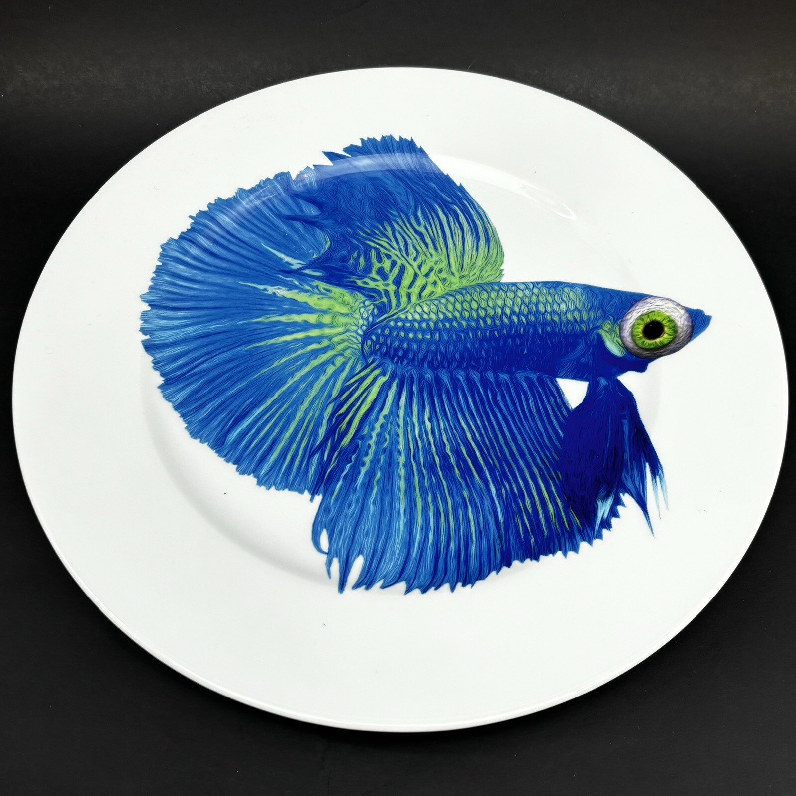 IKEA Blue Beta Fish 12.5” Porcelain Serving Platter Chop Plate Mint 22763