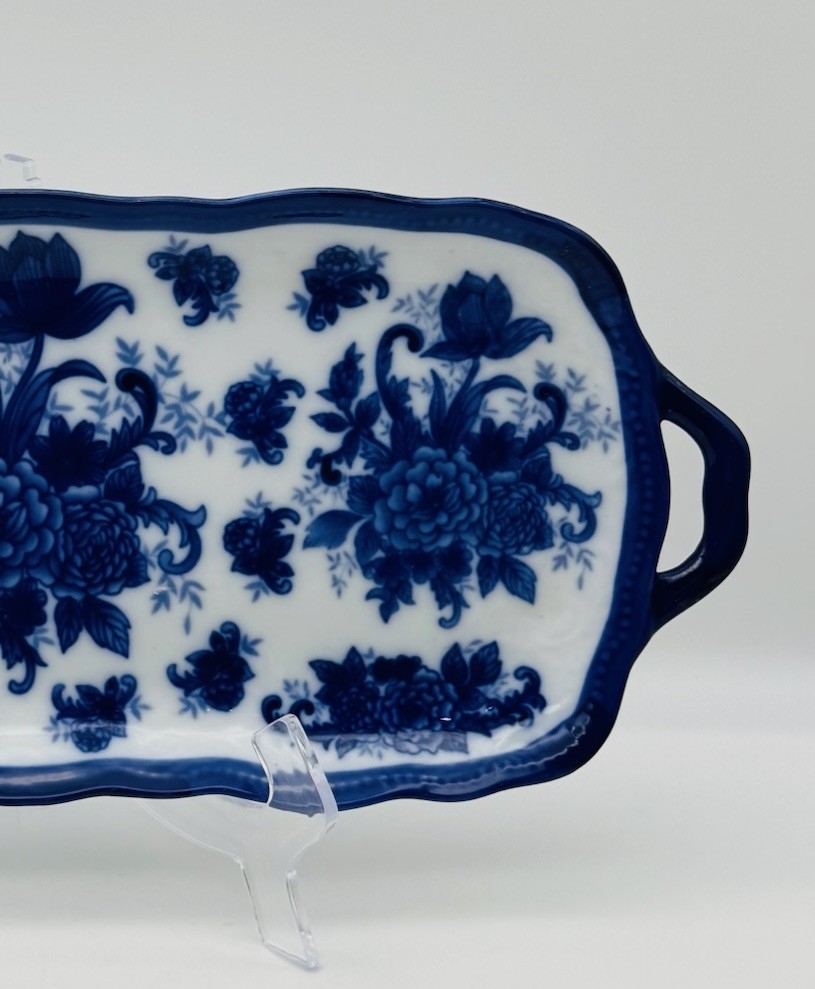 CRACKER BARREL Blue White Floral Rectangular Sandwich Tray 15.5” & Server VTG