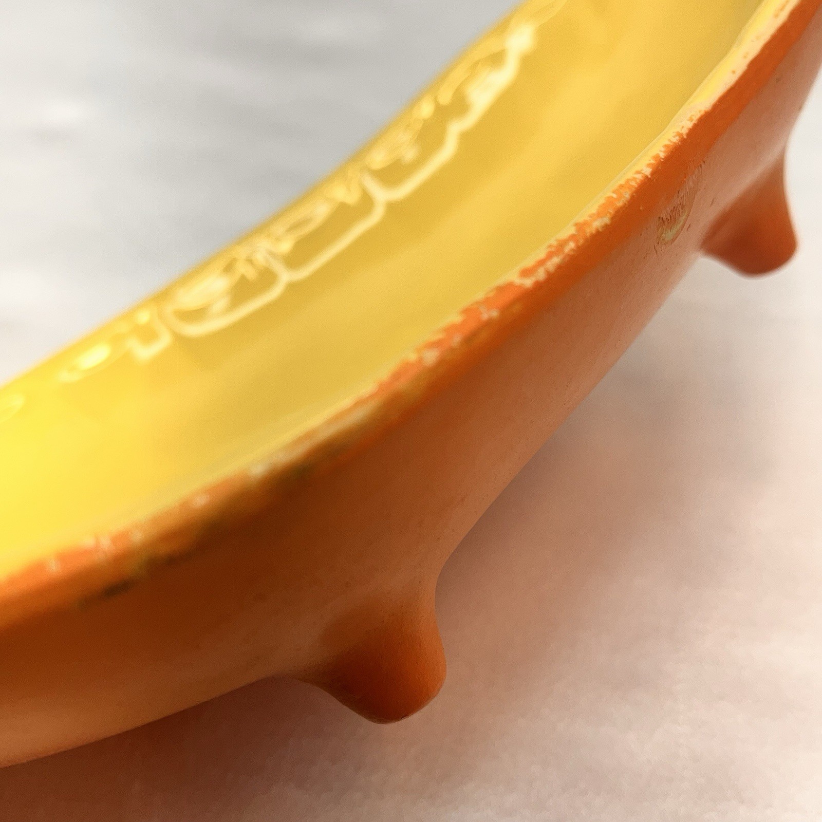 Vintage McCoy Pottery USA A5 Footed Bowl Asymmetrical Shaped Yellow & Orange