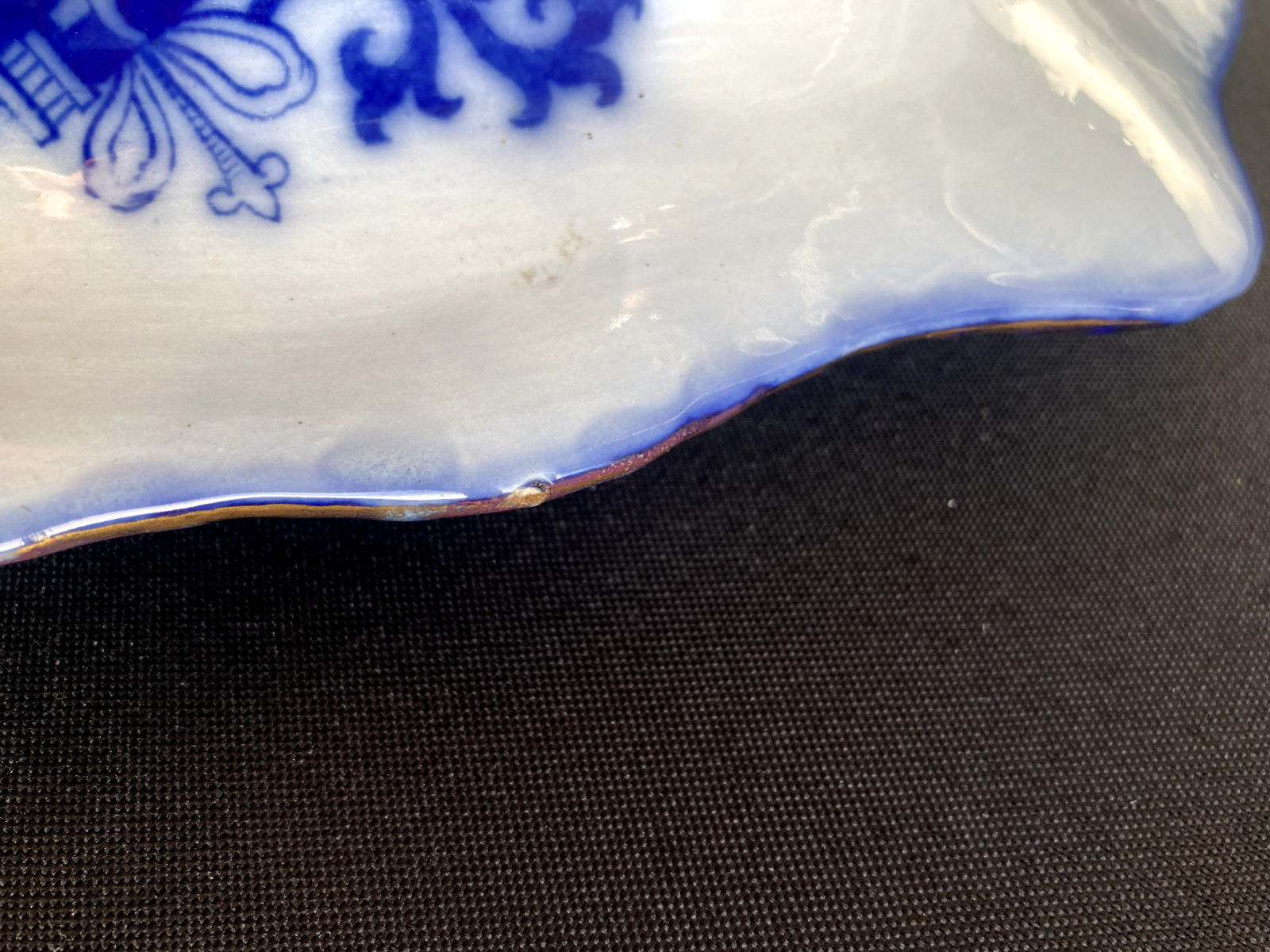 Antique Royal Doulton Flow Blue Oval Covered Vegetable Nankin Porcelain England