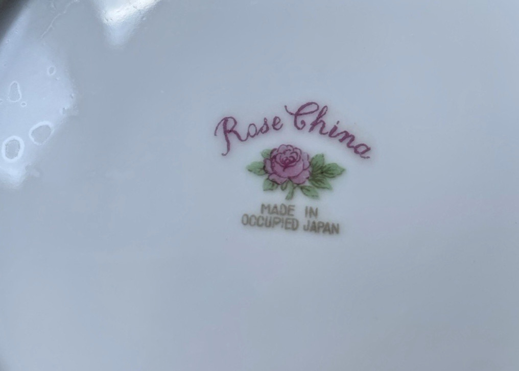 8 Rose China FLORAL Soup Salad Bowl Blue Gold Trim Occupied Japan 8″ Vintage Set