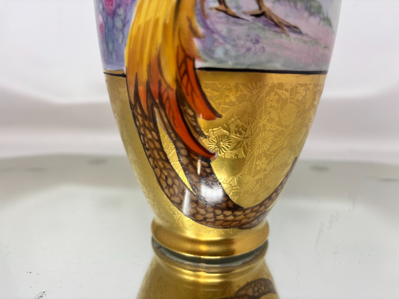 Antique Golden Accent Hand Painted Pheasant Pickard Vase E. Challinor Signed