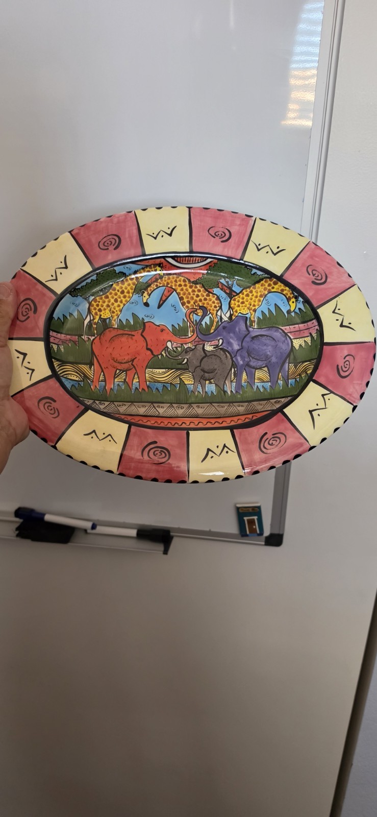 Collectable Penzo Zimbabwe Hand-Painted African Safari Ceramic Platter, Signed