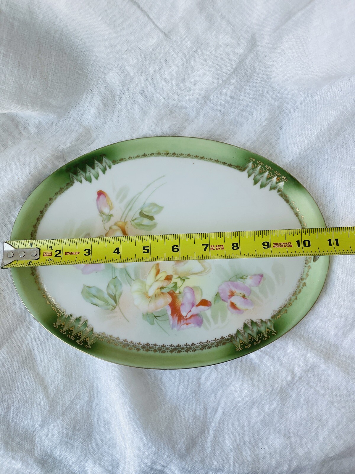 RS Prussia Red Star Germany Floral Open Handle Relish Dish 11″