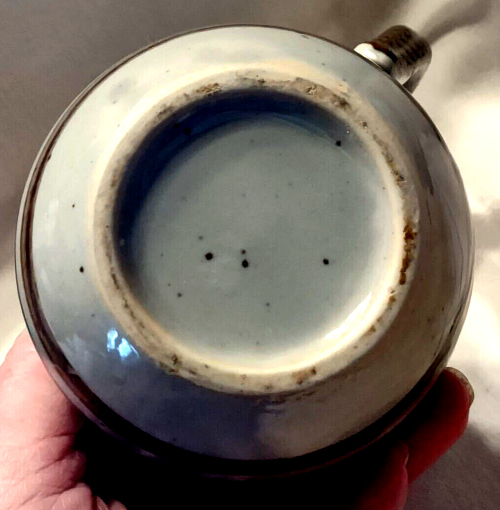 4″ Pottery Pitcher Ceramic Unmarked Grey Blue Brown Stripes Glaze Earthenware