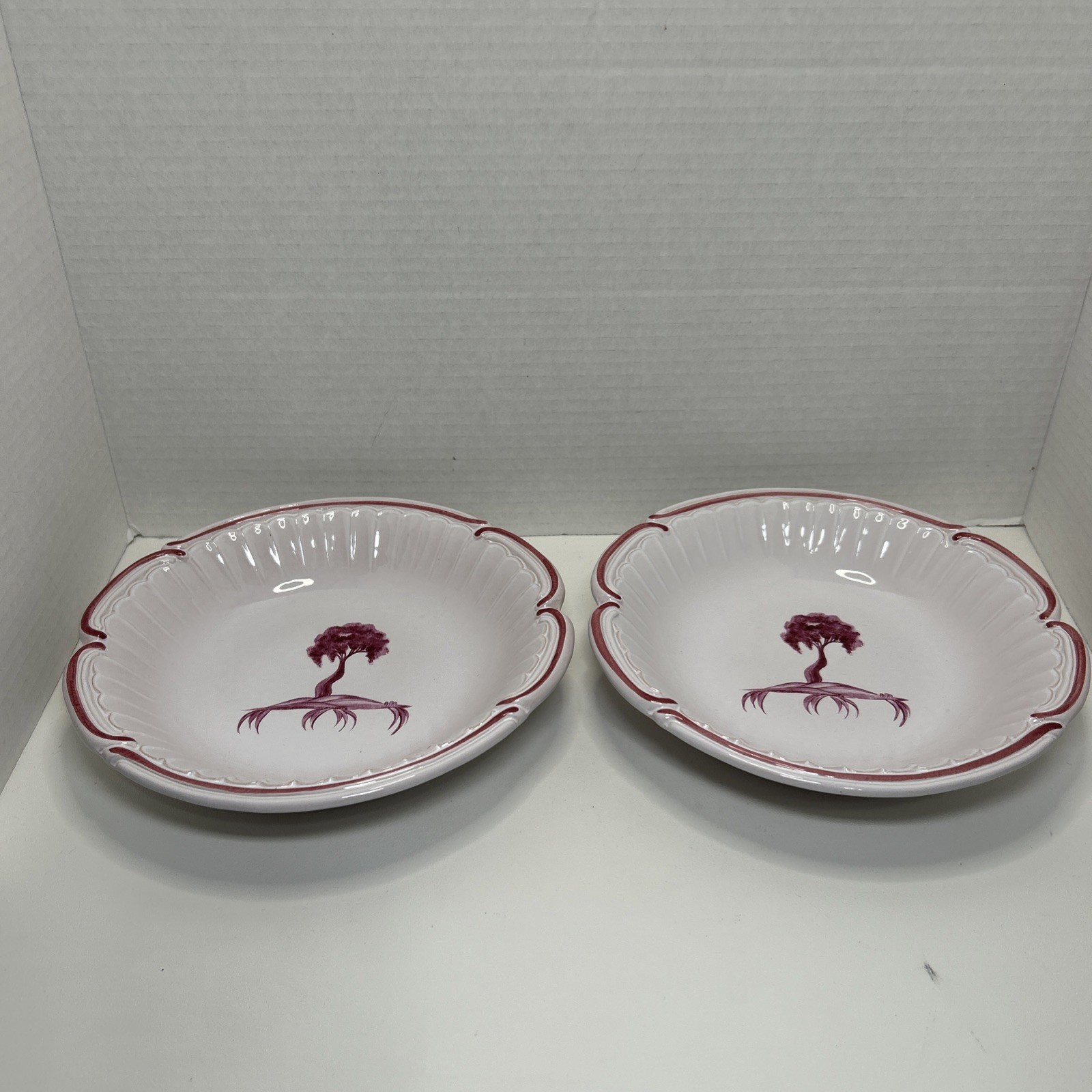 NIDERVILLER Pottery 8″ Pasta Soup Bowl Magenta Red Tree Motif Earthenware France