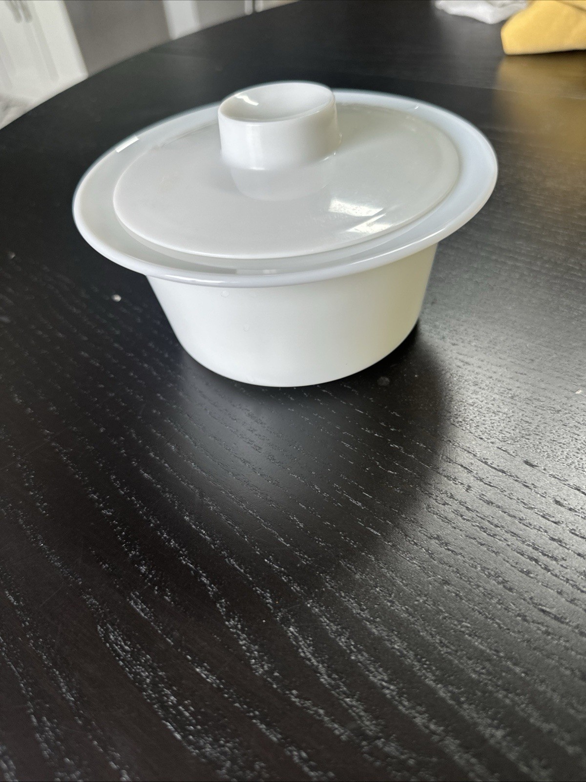 Vintage PYREX White Round Butter Tub Dish with Plastic Lid #75
