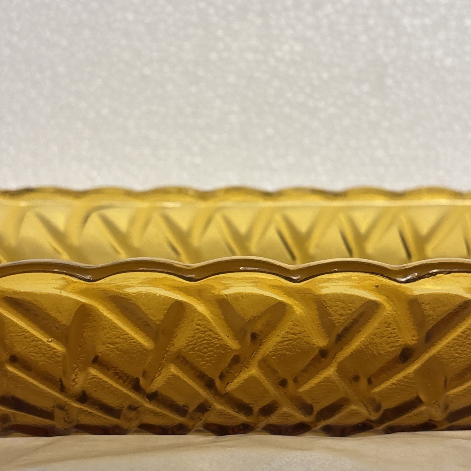 Amber Indiana Glass Oblong Celery Dish w/ raised basket weave design