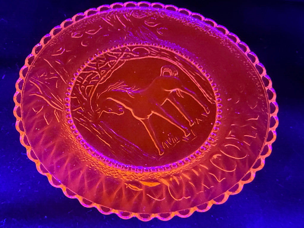 Green Vaseline glass Unicorn plate tea cup horse uranium pony saucer selenium 3″