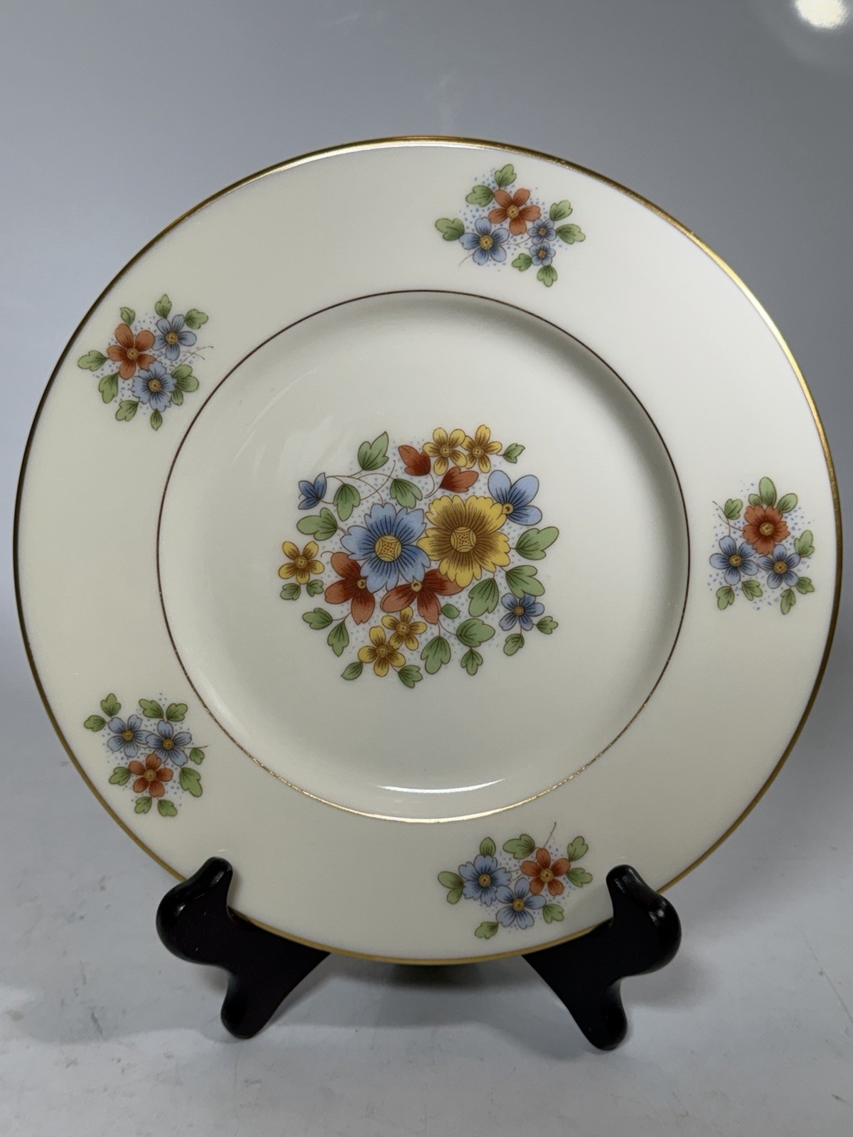 Set of 4 Vintage Lenox Teresa Salad Plates 8 3/8” Floral Gold Trim 1940s USA