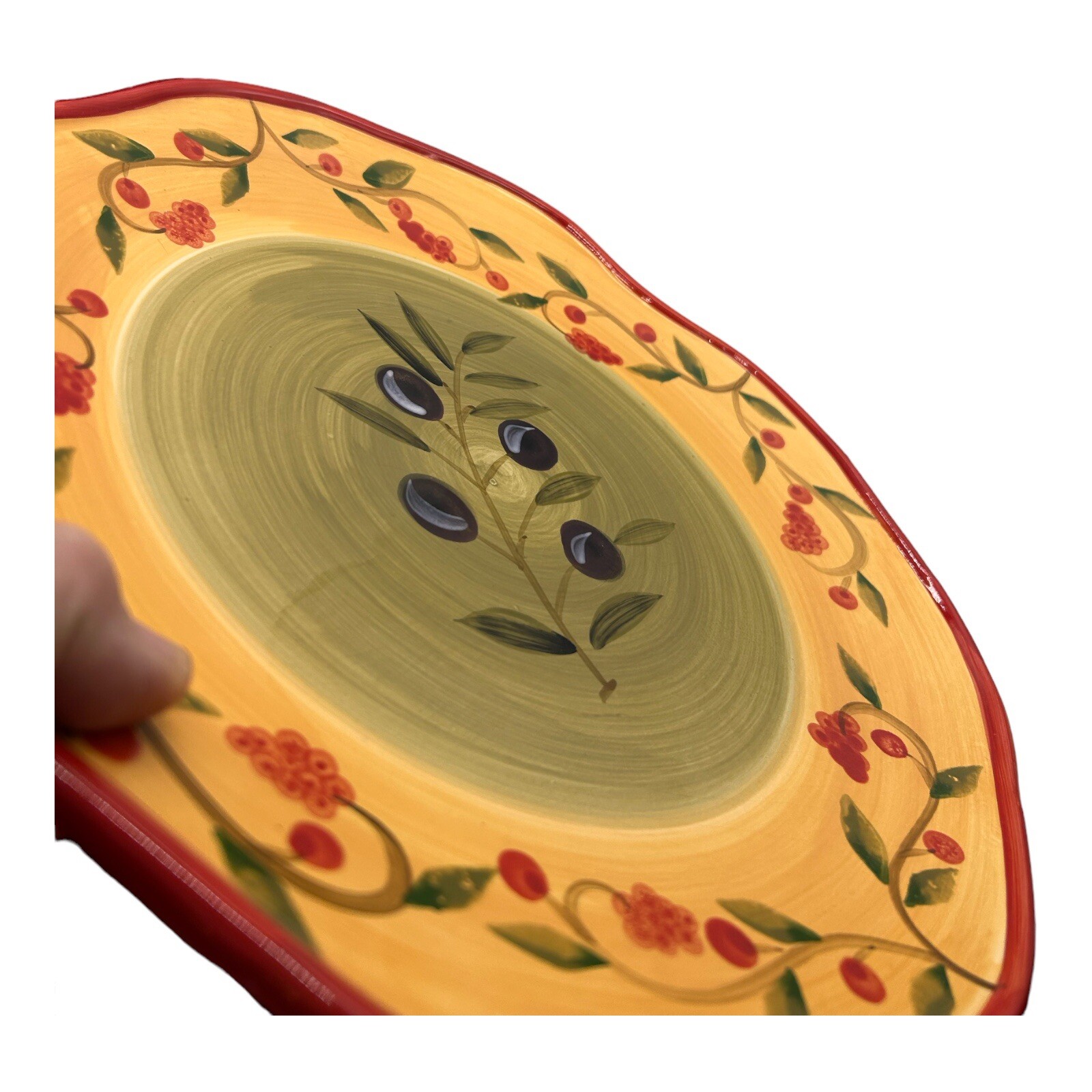 Primavera Hand Painted by Casa Elite Round Platter Olives & Orange Italian 12″