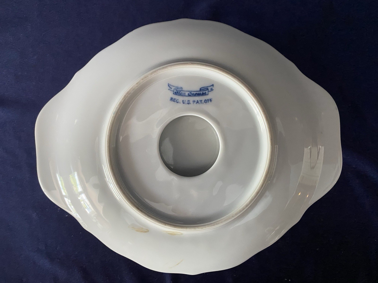 BLUE DANUBE Two Spout Gravy/Sauce Boat Attached Underplate Banner Stamp EUC