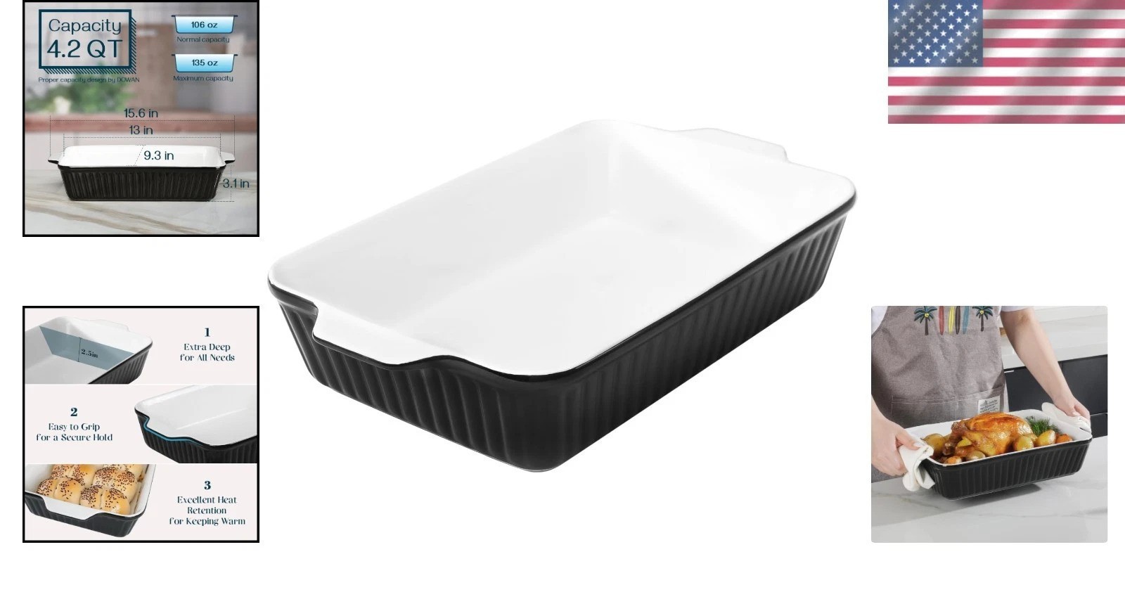 9×13 Ceramic Bakeware – Large Deep Lasagna Pan with Handles
