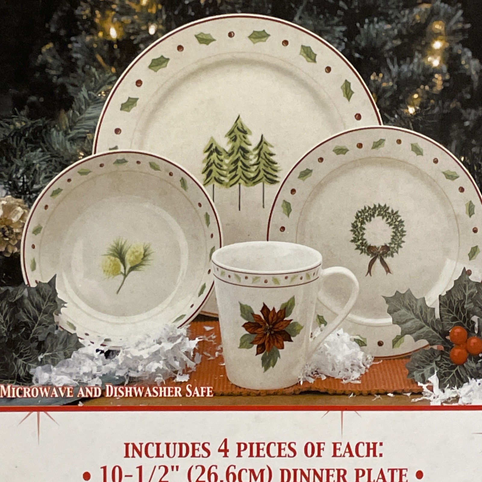 Vintage Merry Brite Stoneware 16 Piece Dinner Holiday Home Collection NIB 2002