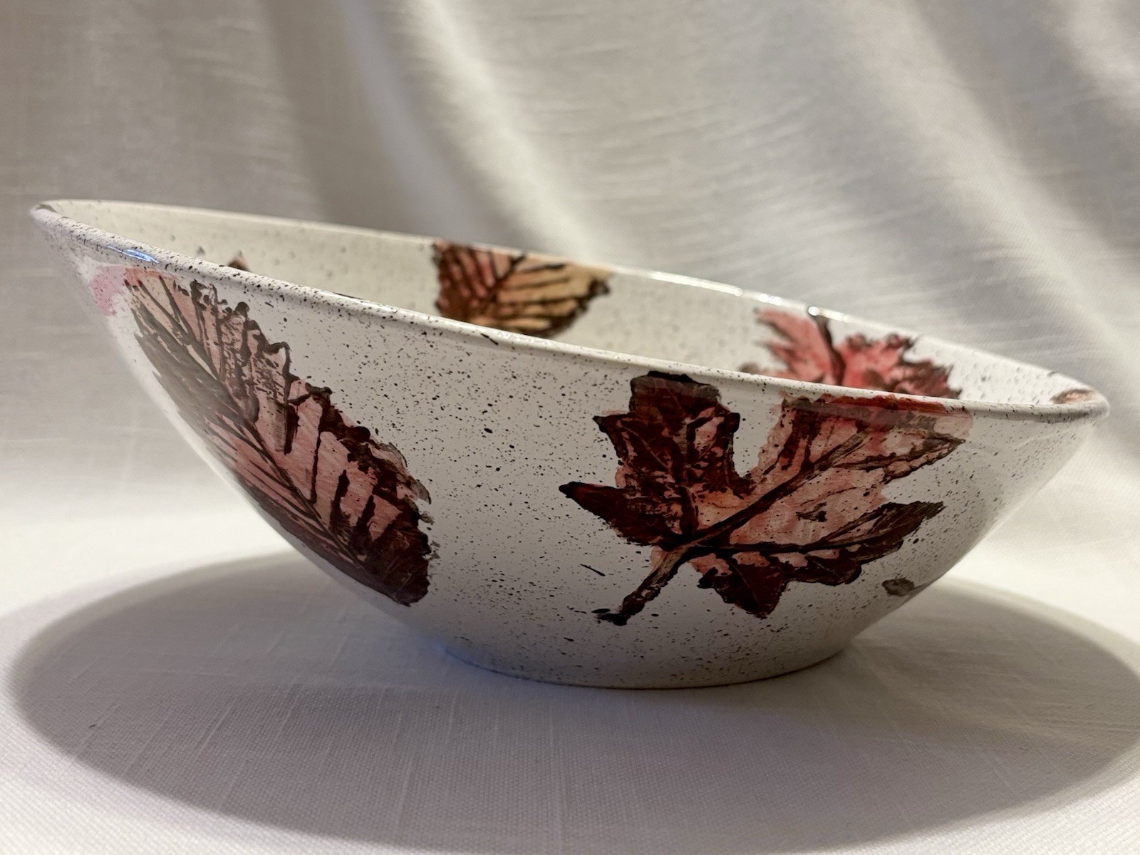 Mayco Pottery Autumn Leaf Asymmetrical Slanted 10” Bowl~ Hand Painted & Glazed