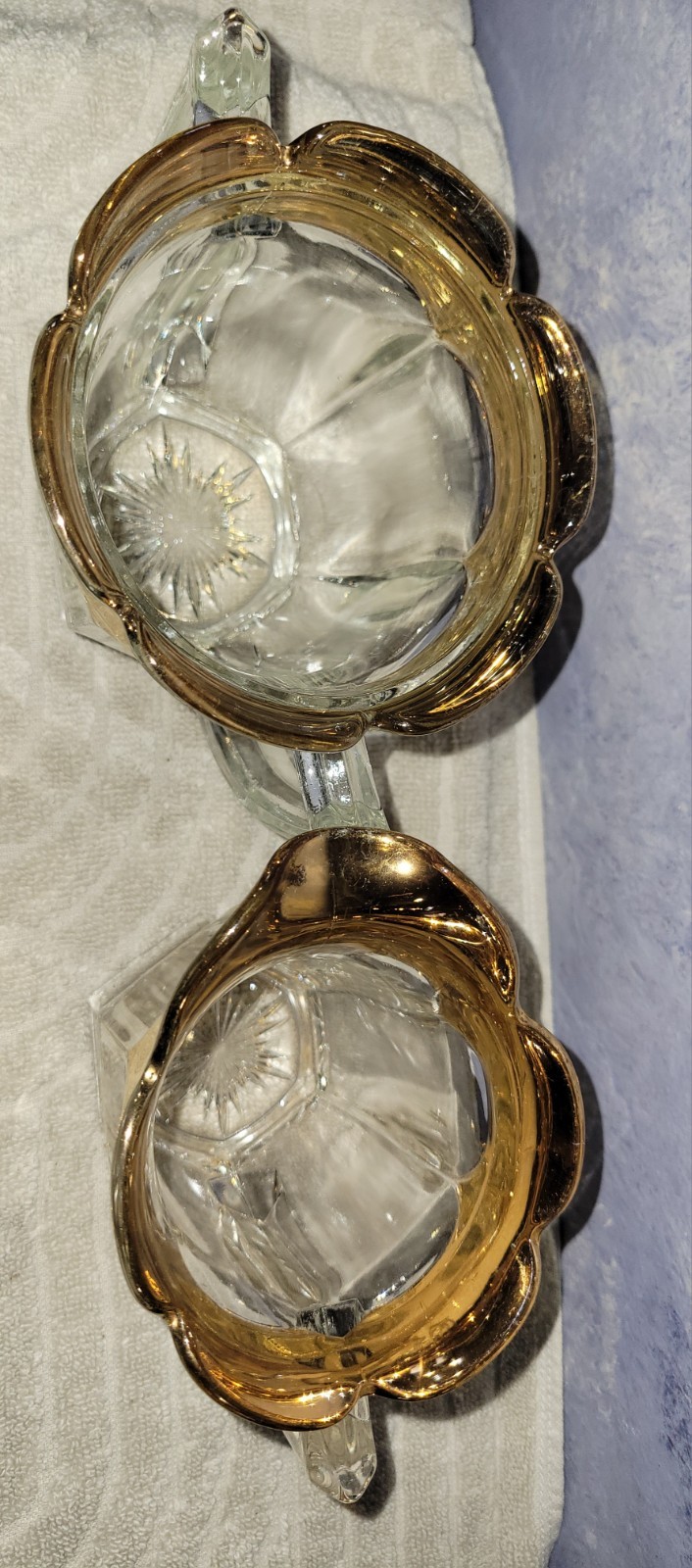 Creamer Sugar Set Jeanette Glass Co 24K Gold Decorated Ribbed Vintage