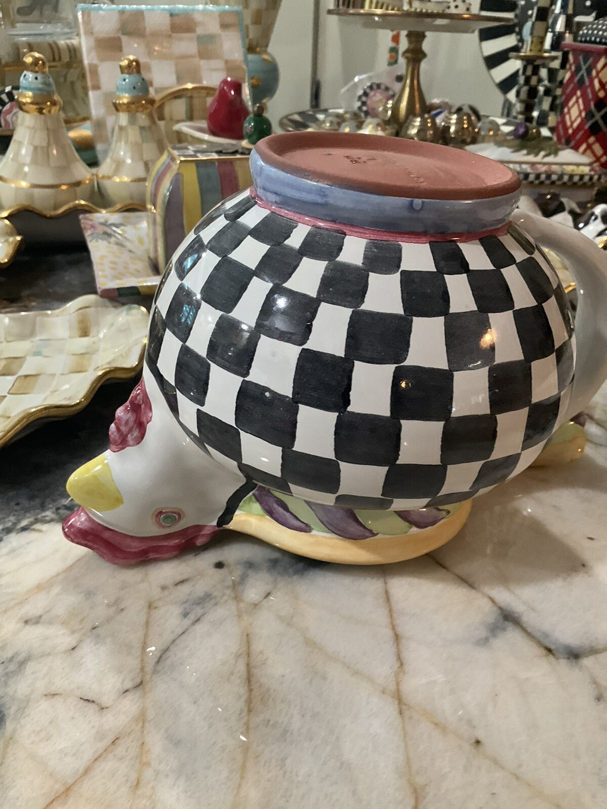 MacKenzie-Childs Piccadilly Chicken Ceramic Pitcher With Courtly Check