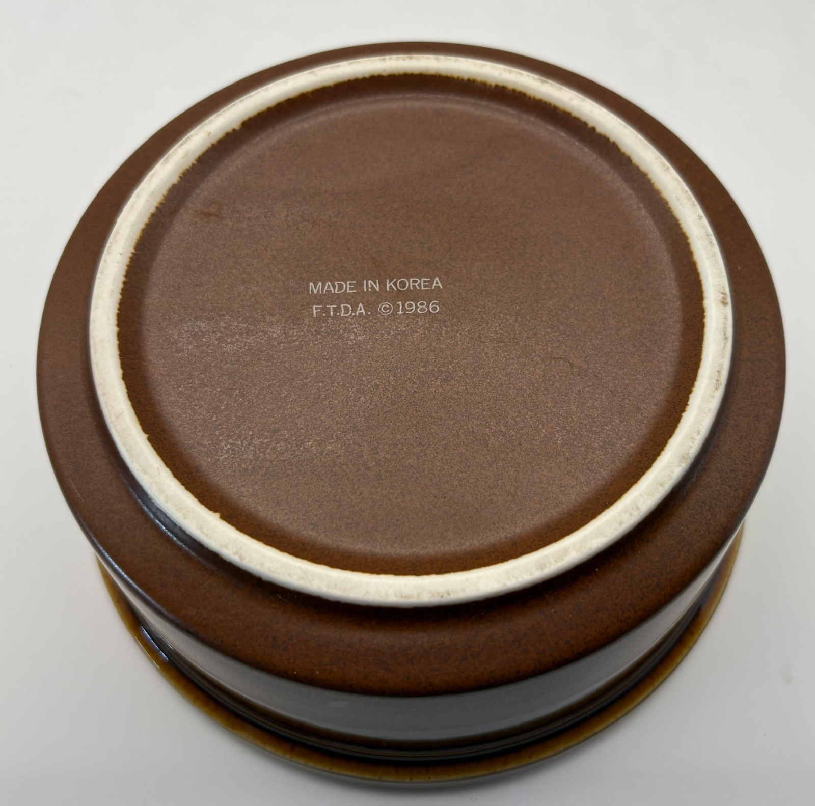 Vintage 1986 FTDA Glazed Ceramic Stoneware Bowl Brown Amber Striped 6.5″ x 3″