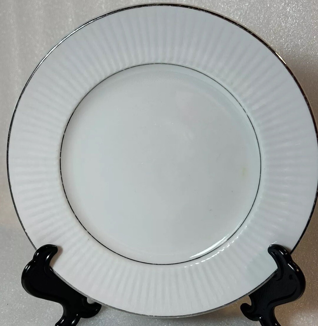 2 Gibson Housewares Plates White With Silver Trim 7.75in Replacements Vintage