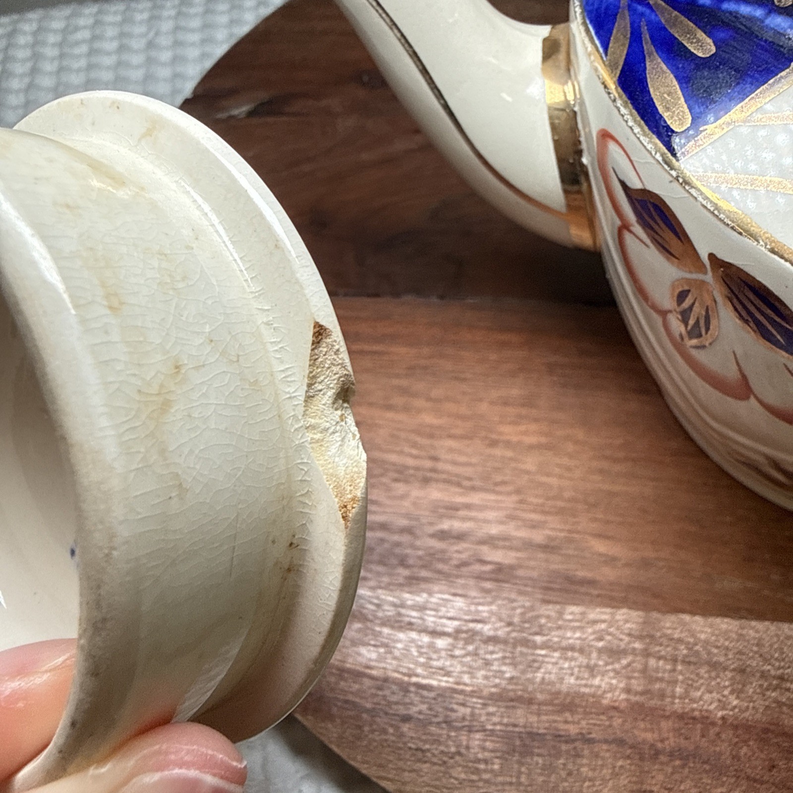 Sadler England Imari Floral Teapot Blue Rust Red Gold 10” Lid Chip Vintage