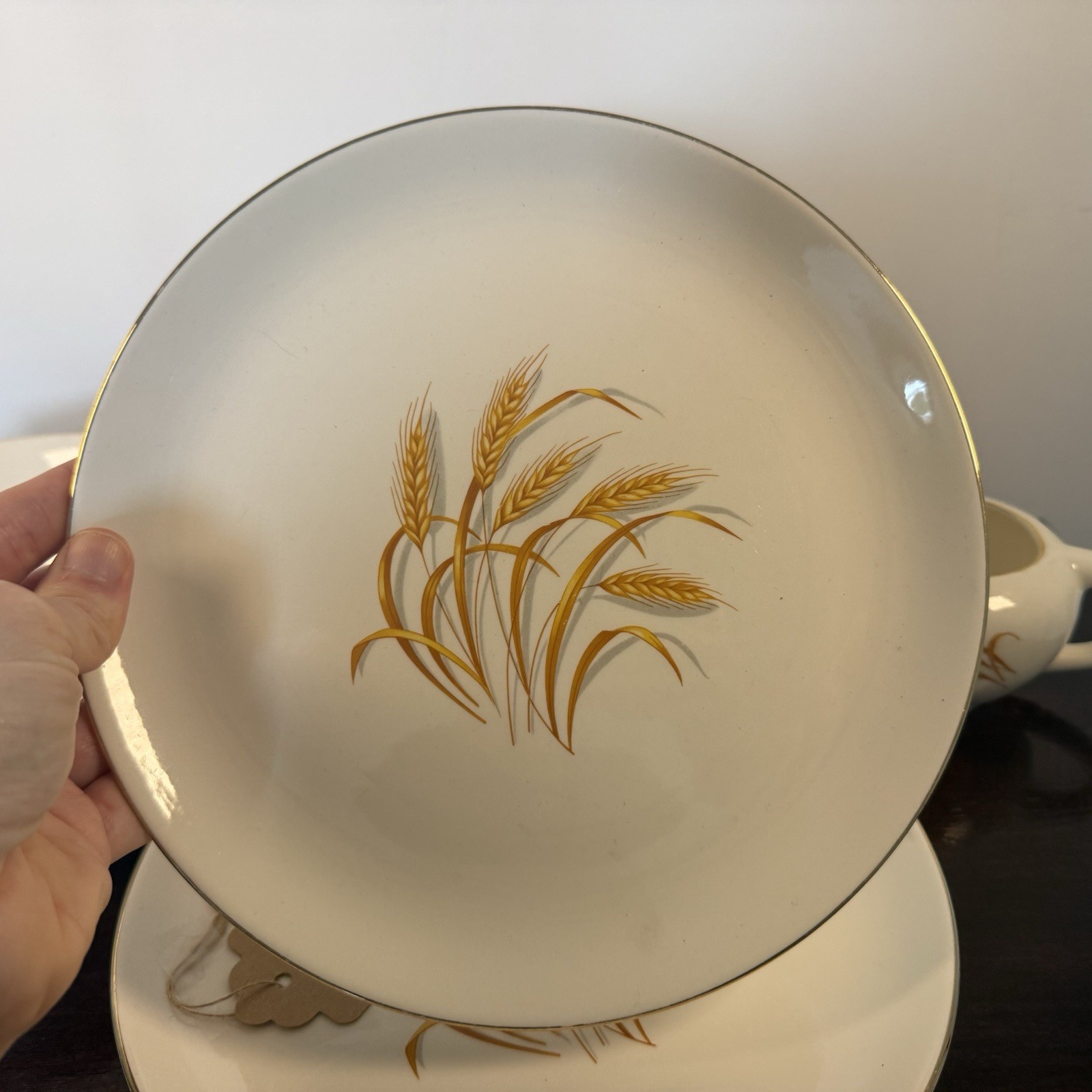 Homer Laughlin Vintage Golden Wheat 7 Piece Lot Plates Bowls Gravy Boat 22K Gold