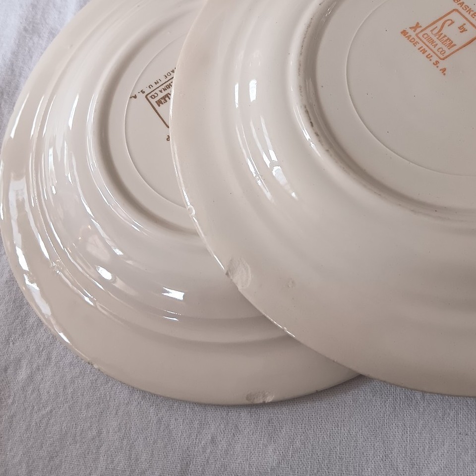 6 Salem Basket Petit Point Plates Dinner & Bread & Butter Victory Cross Stitch