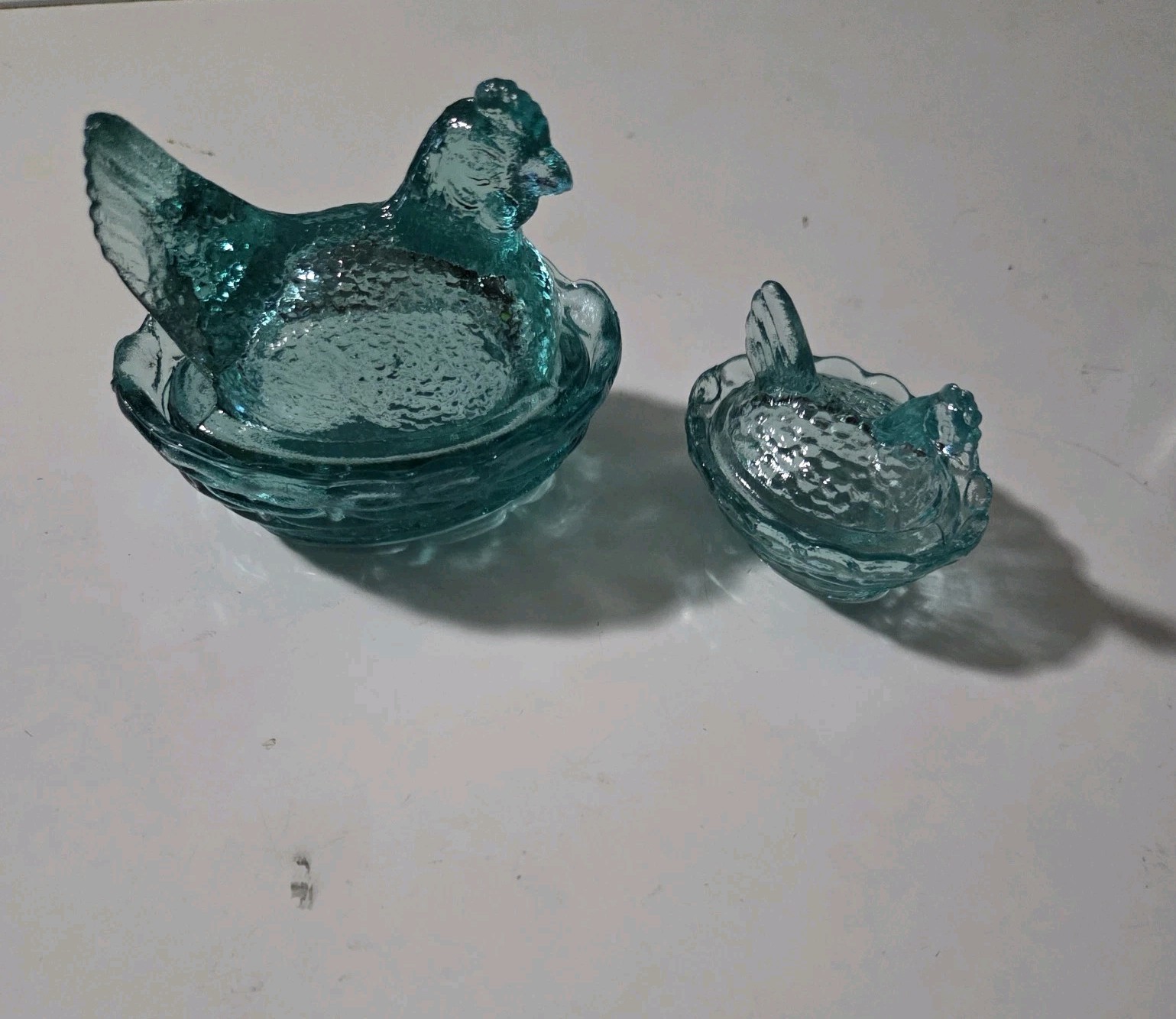 Mosser Glass~ NEW~Hen On Nest Salt Cellar & Trinket Dish~ TEAL Glass~GLOWS
