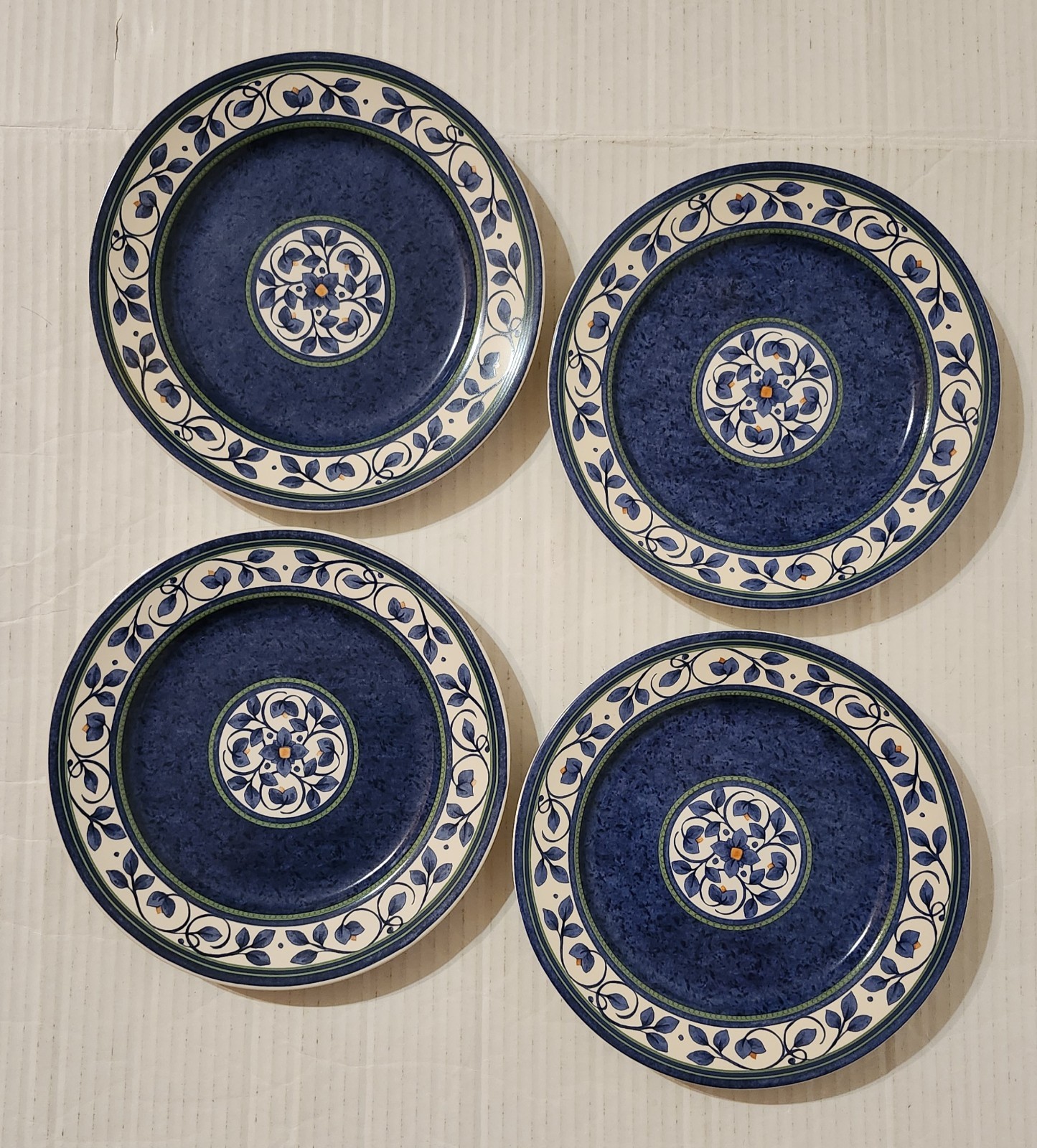 Pfaltzgraff Orleans 7 7/8″ Salad Plates Set Of 4 Blue Buds Bands Thailand