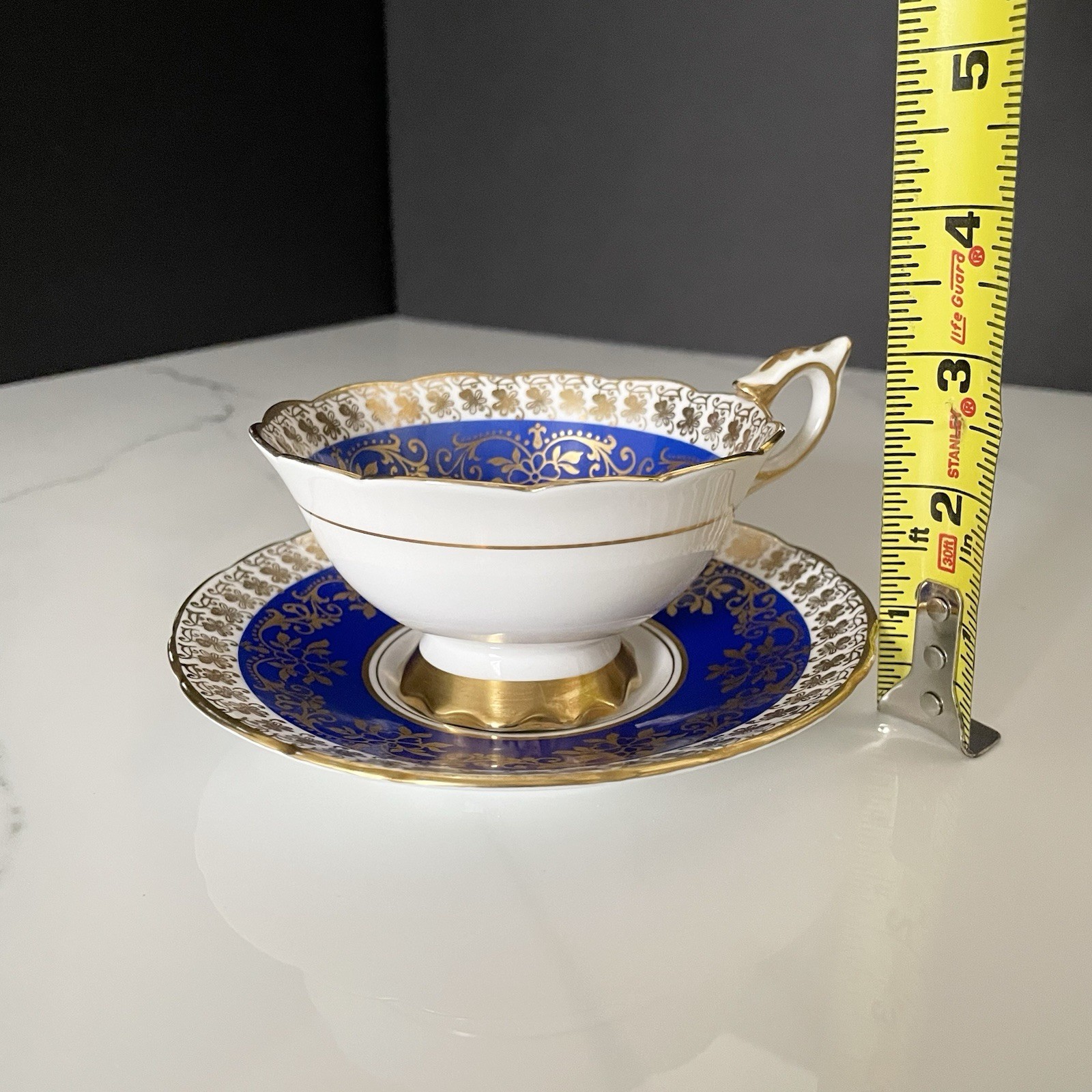 Cobalt Blue Gold & Yellow Rose Cup & Saucer By Royal Staffordshire