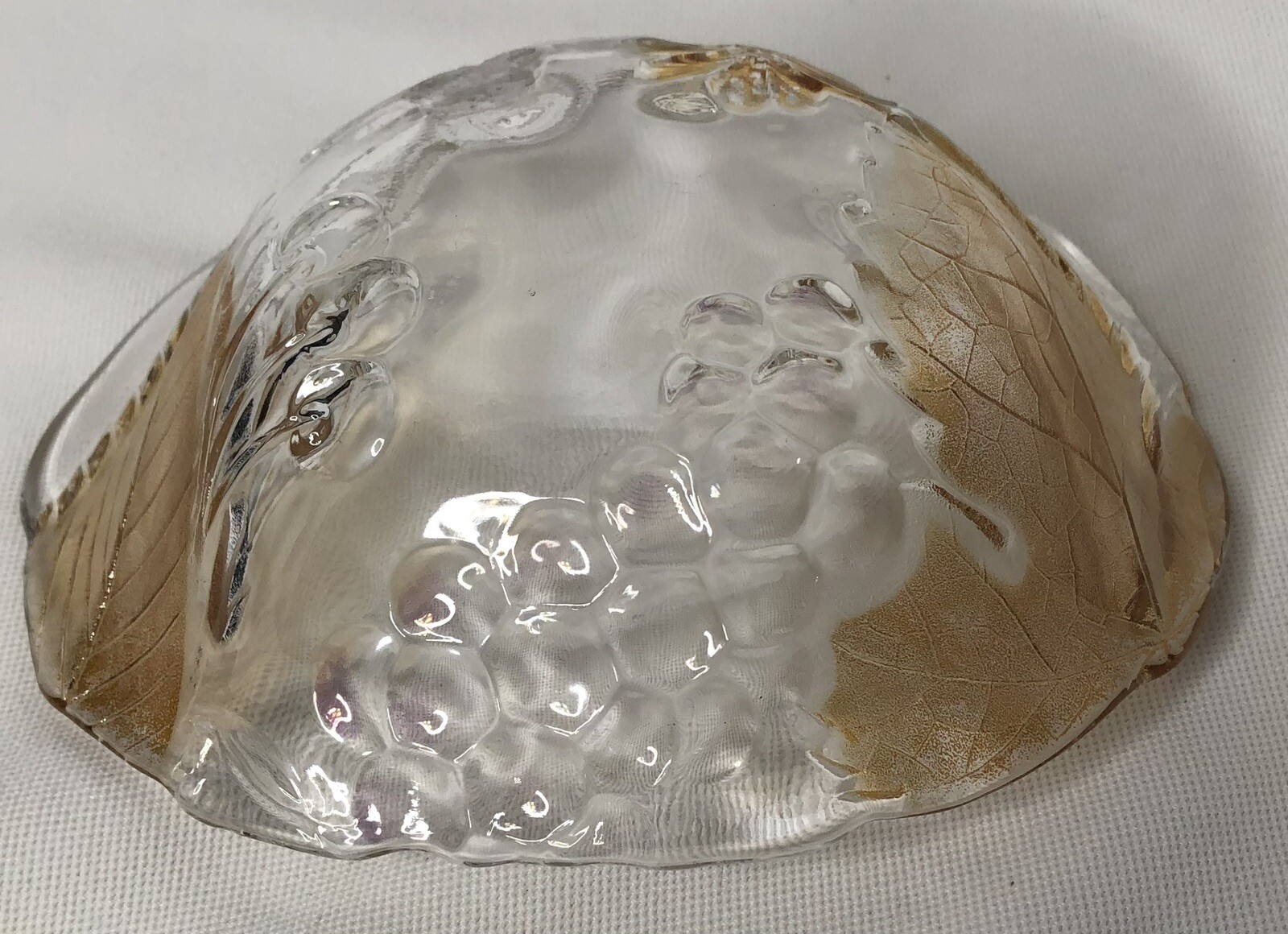 Beautiful Small Glass Candy Trinket Dish with Fruit and Leaves