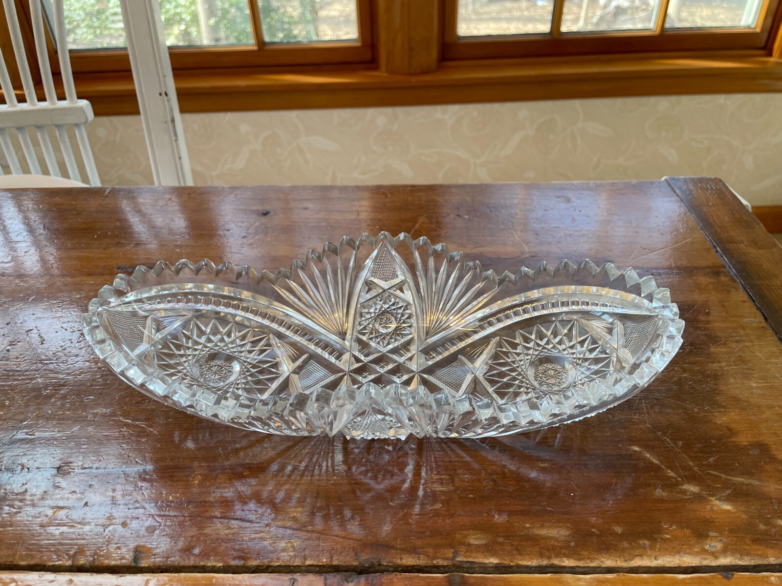 cut glass serving dish 11 x 4 3/4 x 2 1/4 inches