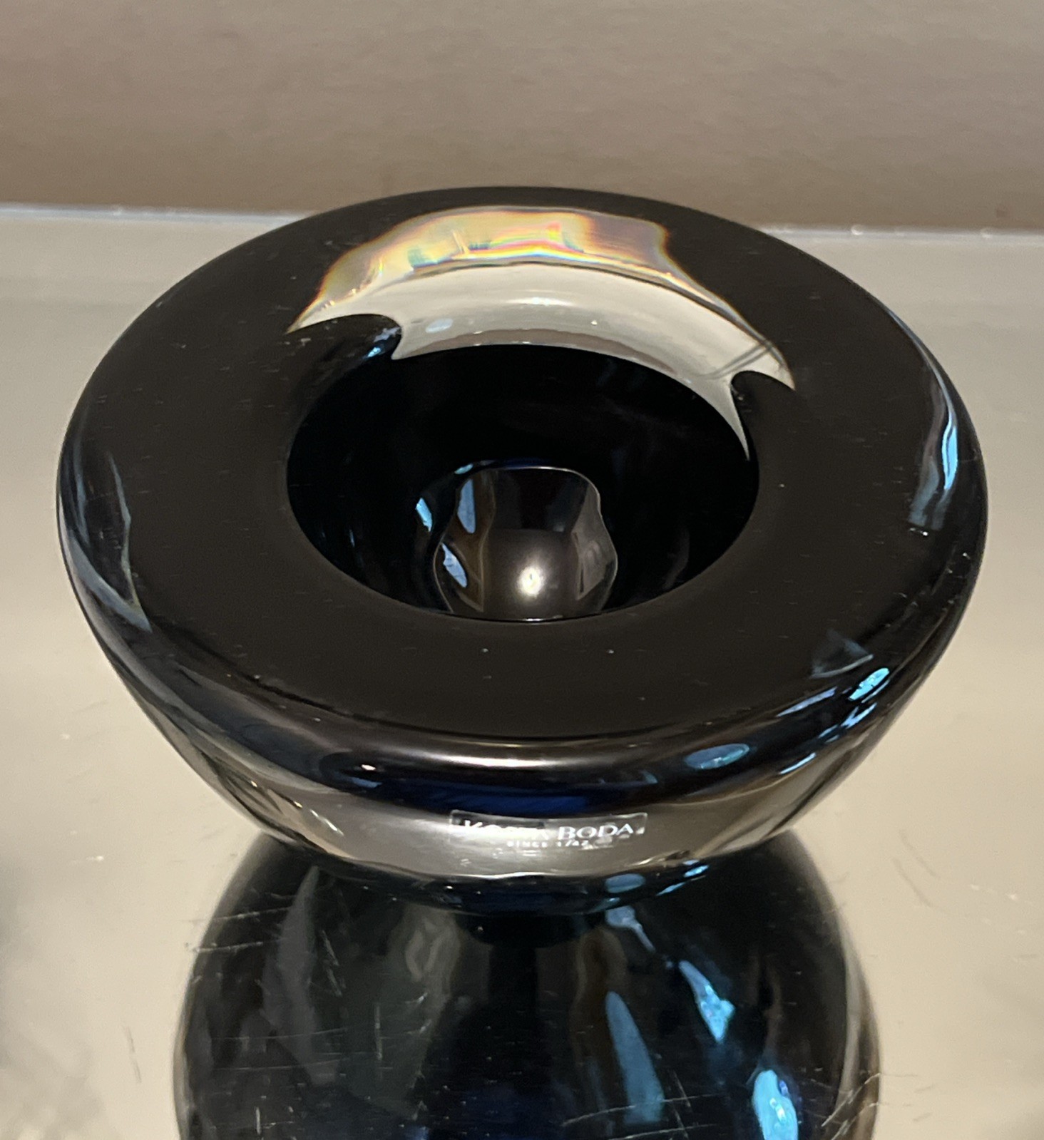 Kosta Boda Atoll Art Glass Bowl Anna Ehrner Ebony Black Scandinavian Sweden