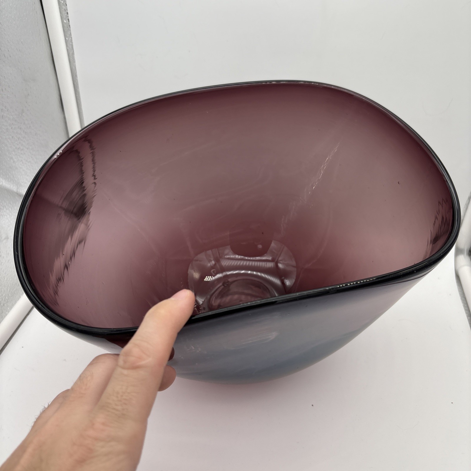 Vintage Amethyst Glass Large Mixing Bowl Hand Blown MCM Beautiful Purple