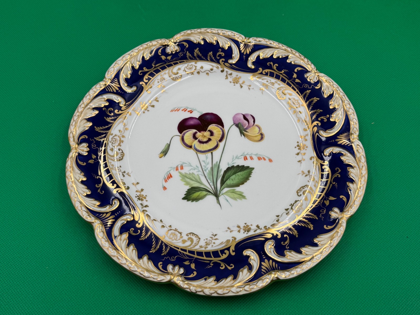 Set of 11 Antique Cobalt Blue & Gold Hand Painted Floral Luncheon Plates