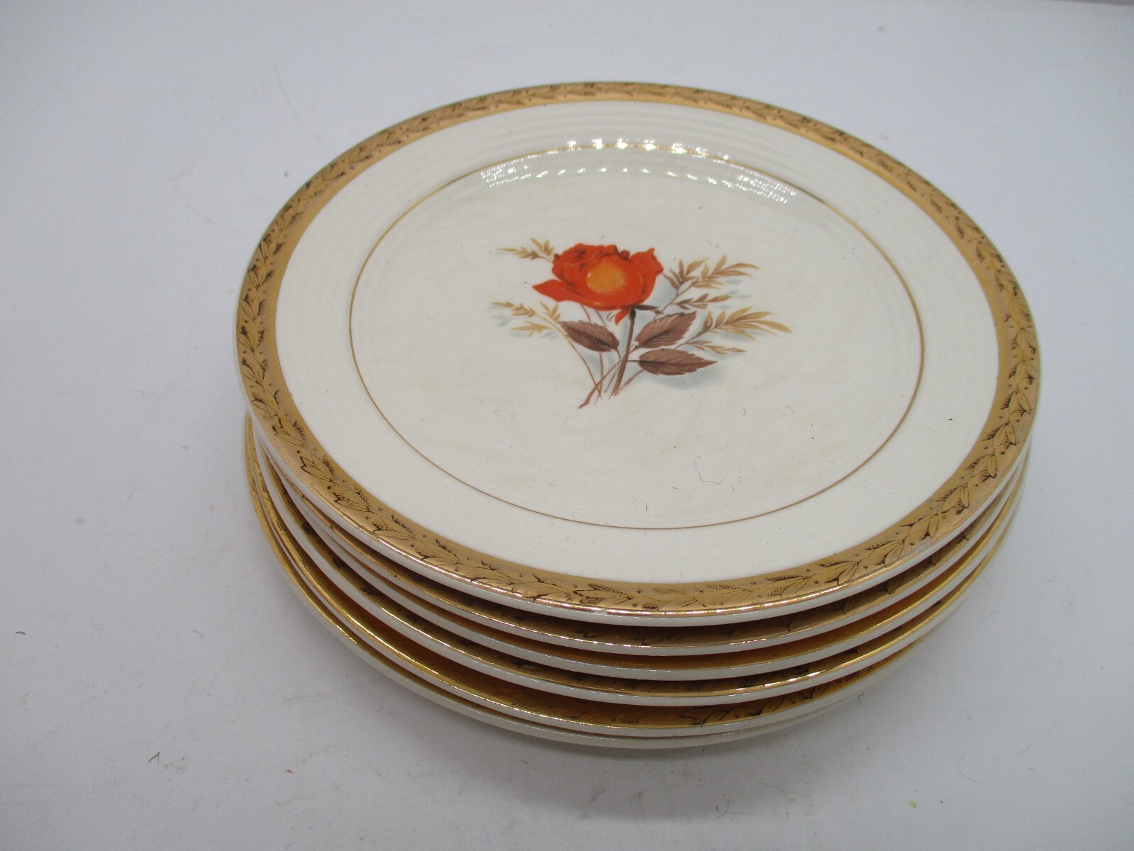 Triumph American Limoges-Vermillion Rose 6 @ 6″ Plates Sebring Ohio 22k