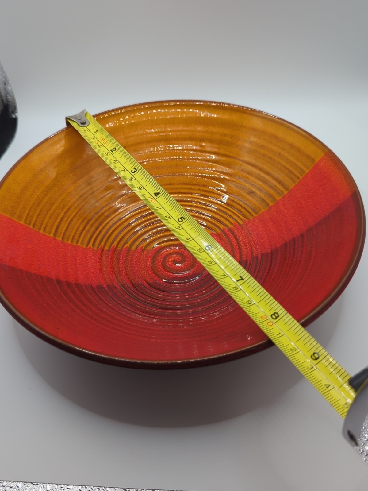 Studio Art Pottery Bowl Artist Signed Ombré Colored Design Yellow/Orange/Red 8in