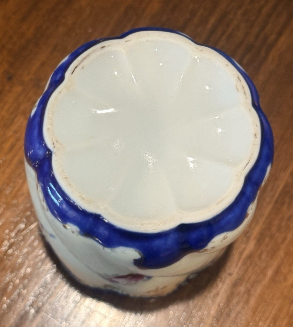 Antique Victorian Hand Painted Porcelain Jar Cobalt Blue Gold Gilt Floral