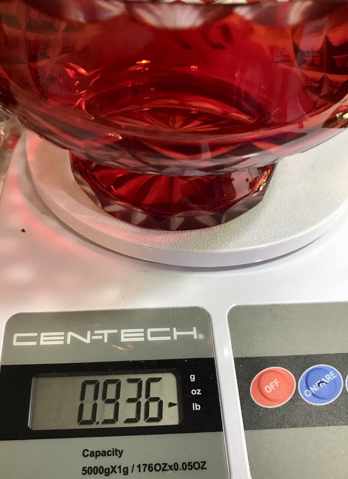 Ruby Red Cut To Clear Glass Footed Bowl Vase Decor 5.25 In Wide Vintage E25