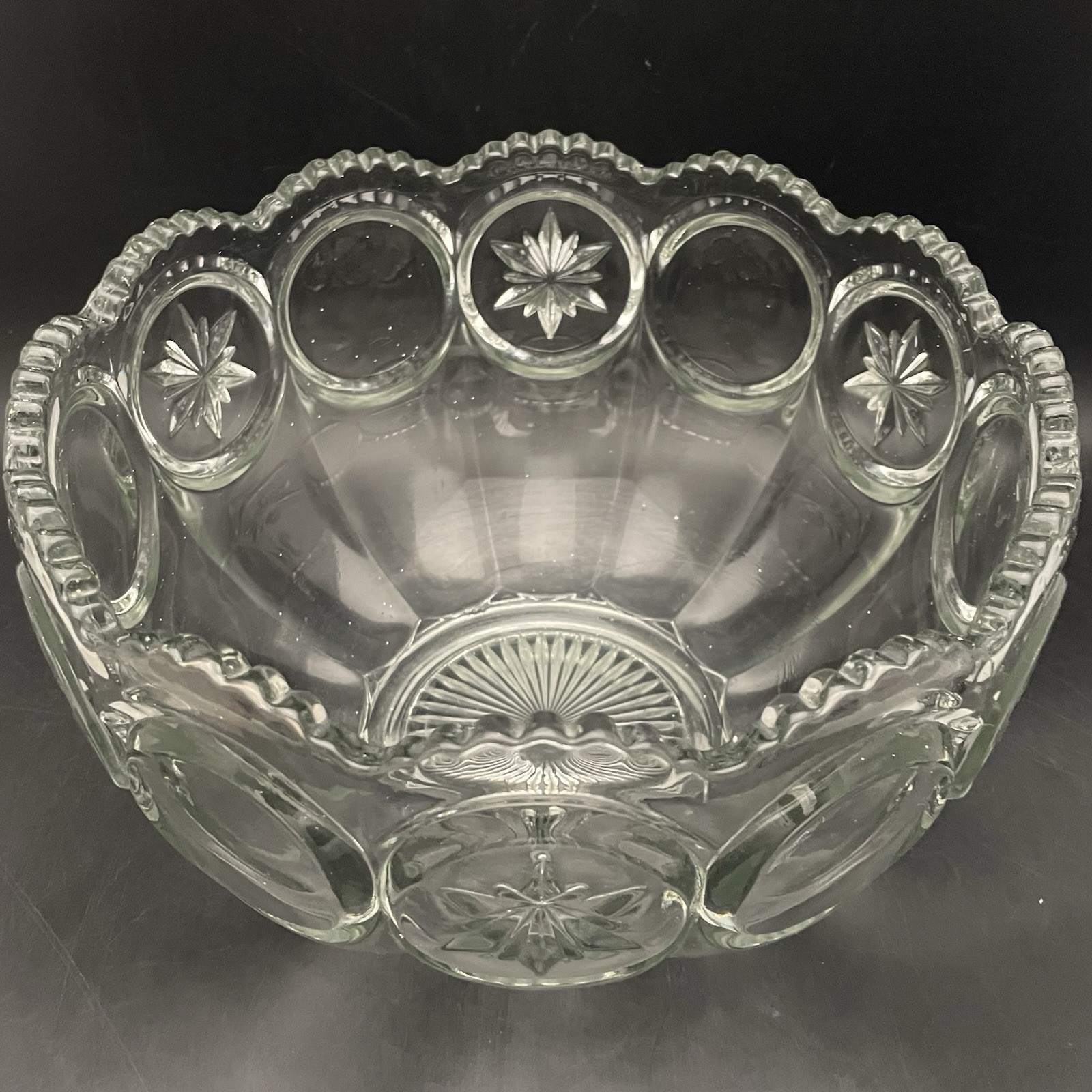 Tiffin Franciscan Moon & Stars 12pc Clear Glass Punch Bowl Set c1950s USA 4quart