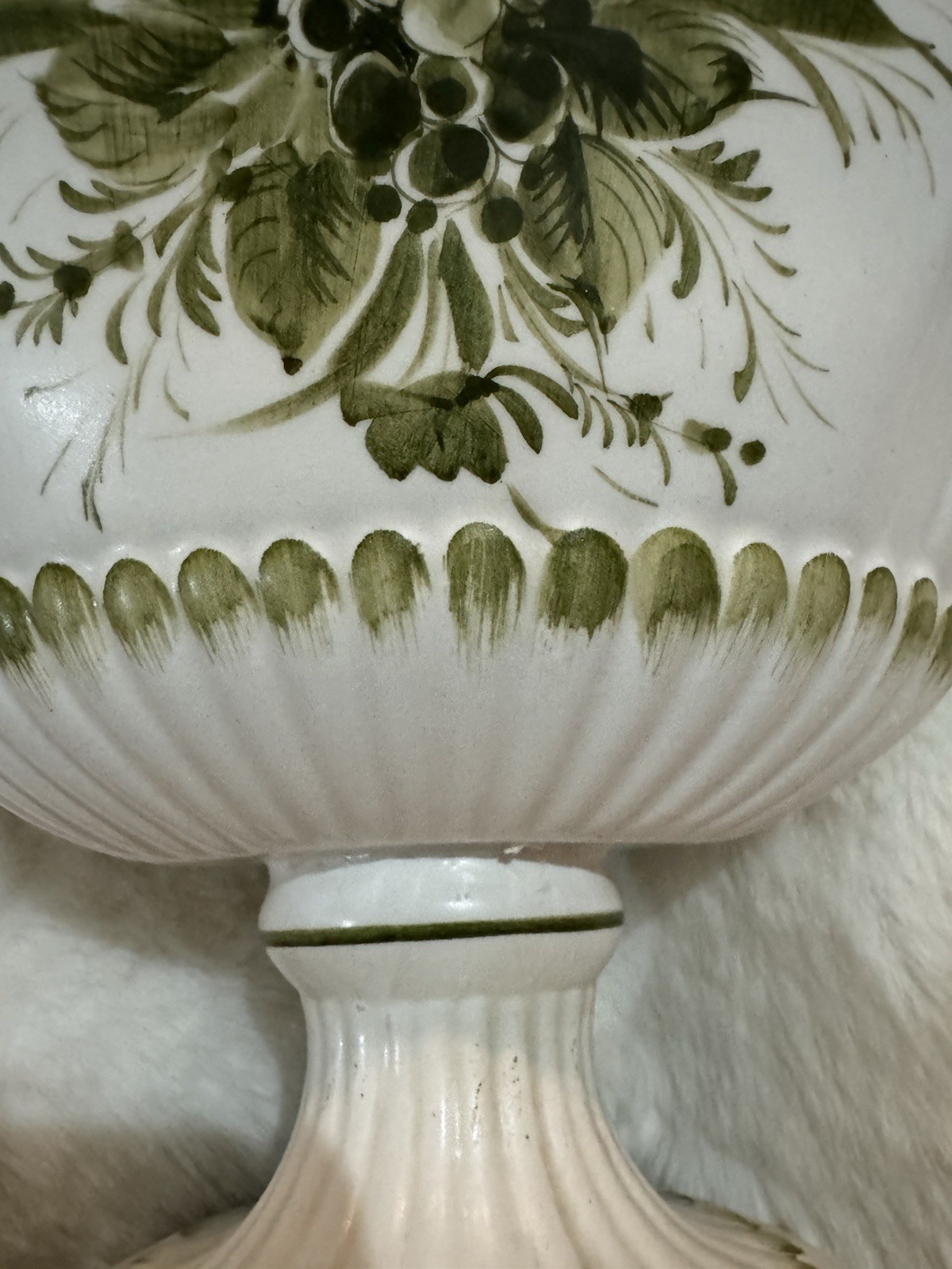 Beautiful Made In Italy Footed Compote Hand Painted Green