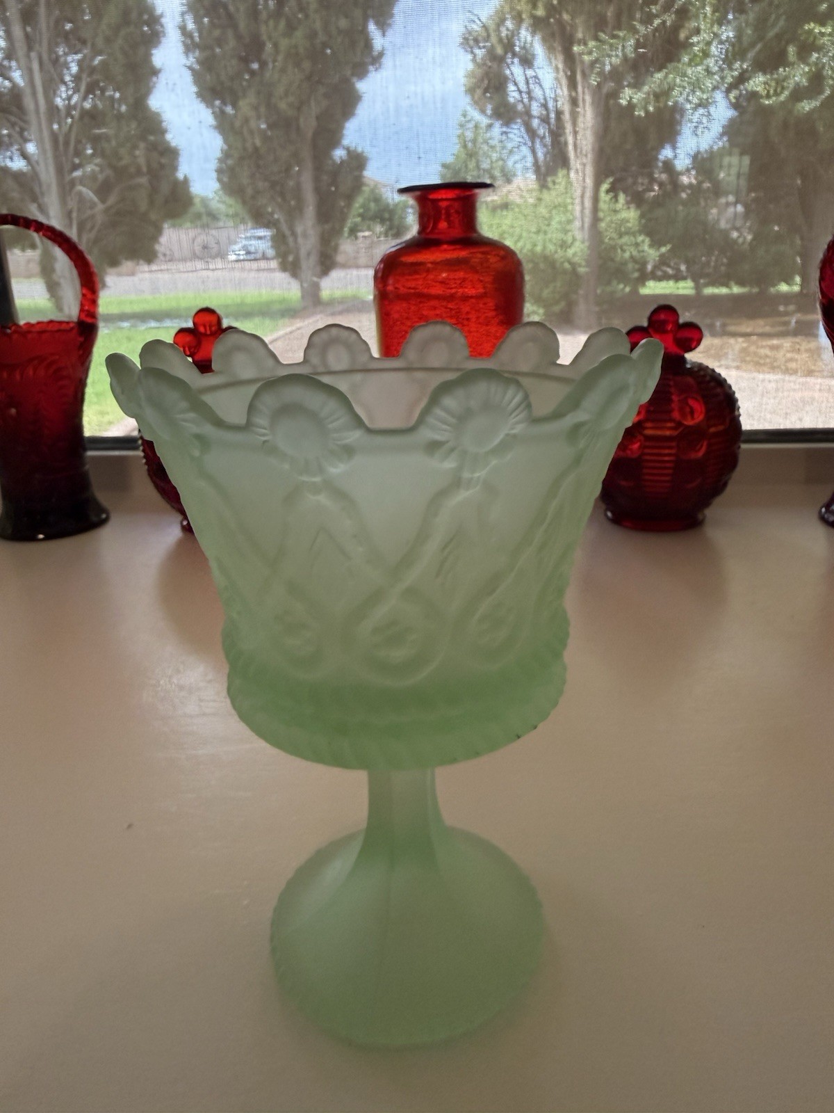 Fostoria Glass Frost Chantilly Green Hapsburg Candy Dish No Lid