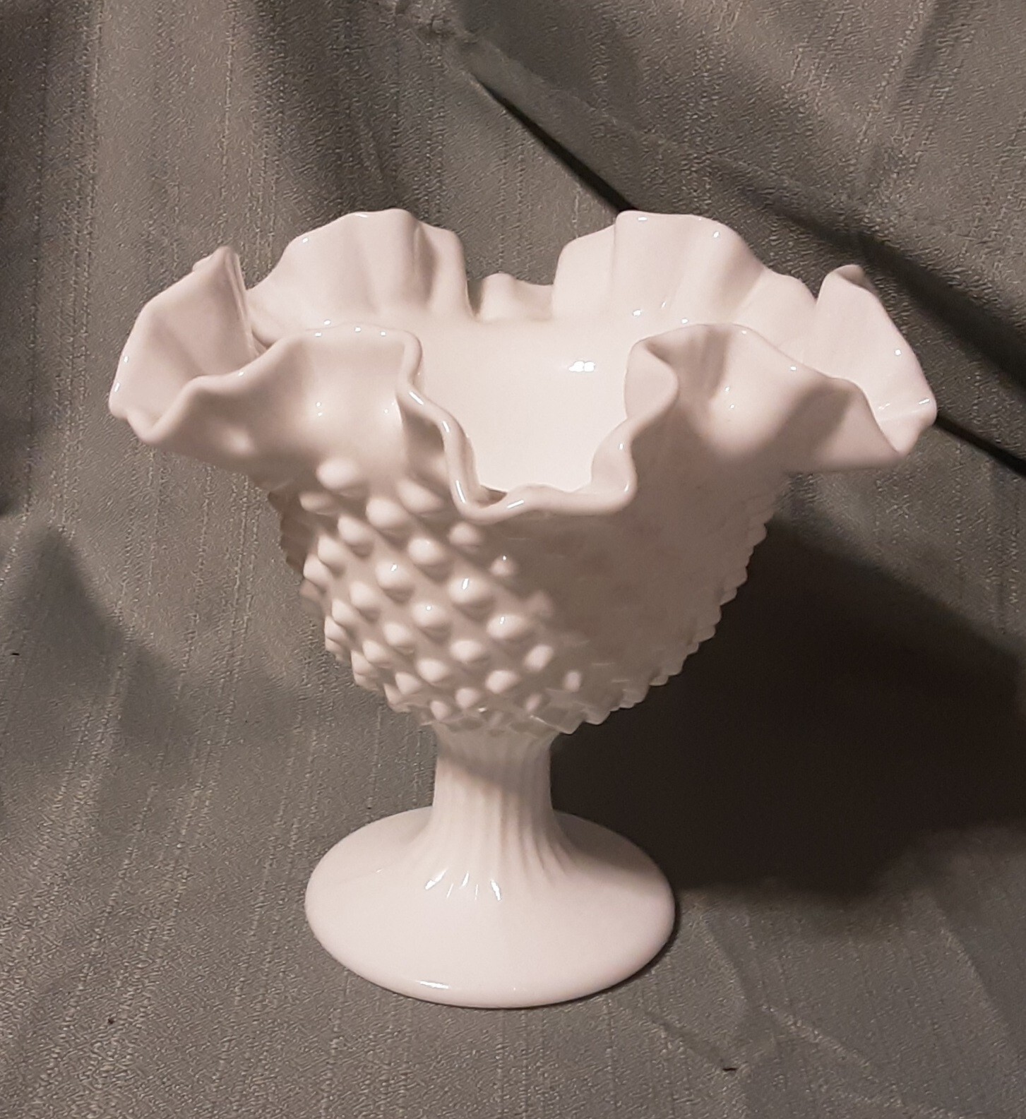 Vintage Fenton? Hobnail Milk Glass Depression Glass Crimped Compote/candy Dish