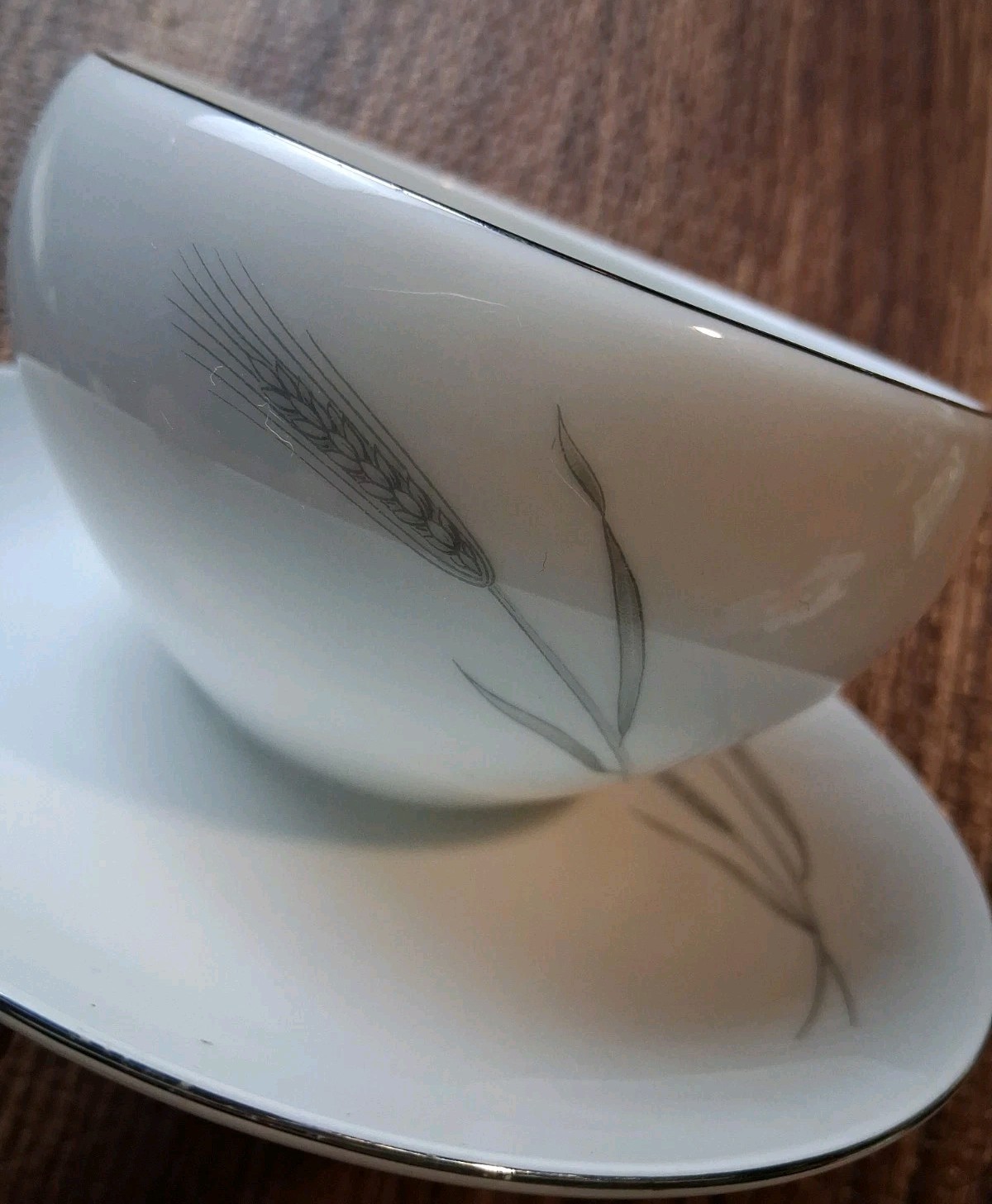 Johann Haviland Bavaria Silver Wheat Gravy Boat w/ Attached Underplate