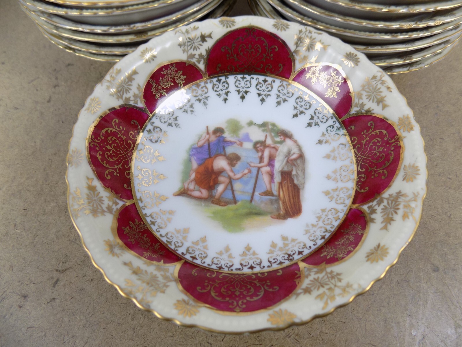 Antique Victoria Austria Porcelain Dessert Bowls Neoclassical Red Gold