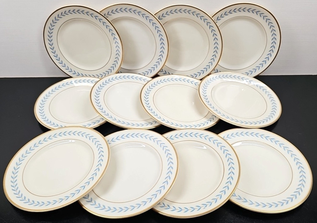12 Syracuse China Sherwood Bread Plate Set Vintage Old Ivory Blue Laurel MCM Lot