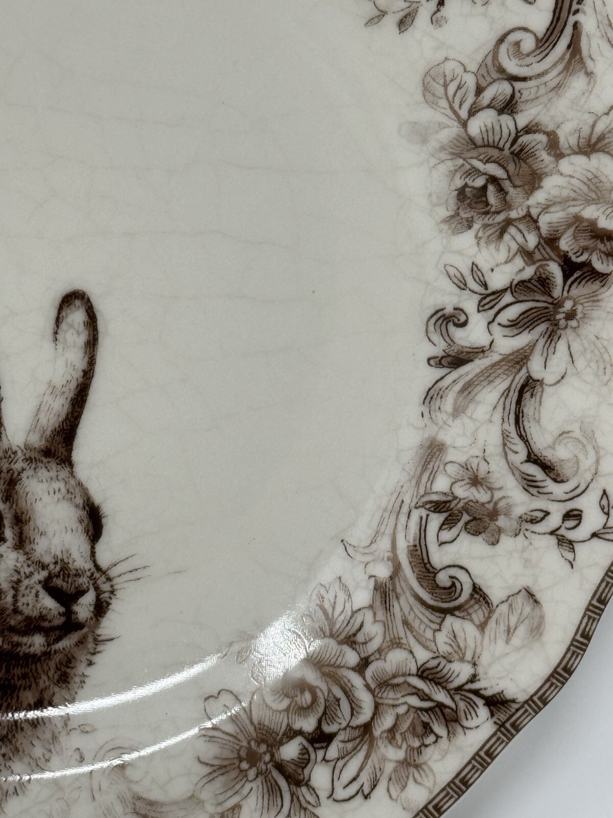 2 222 Fifth Bunny Arabella Brown & White Porcelain Salad Plates 8.5” Easter